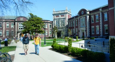 Students Walking by Neff Hall