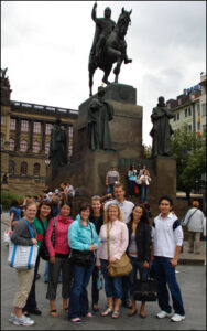 Students at Wenceslaus Square in Prague