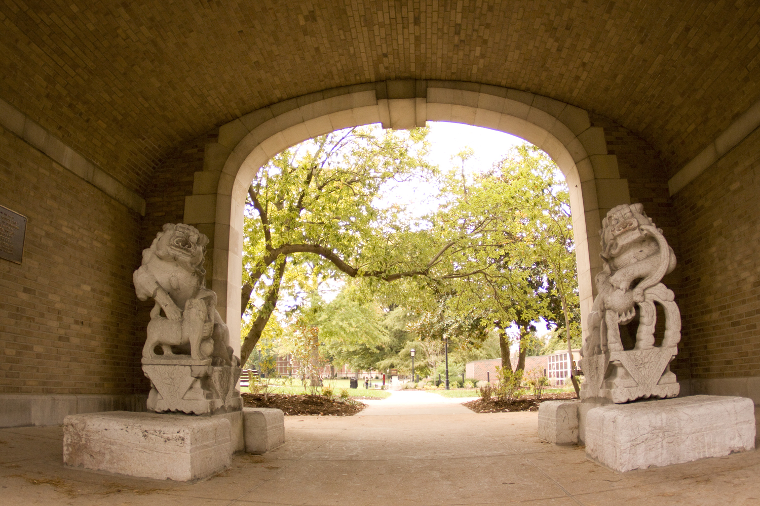 J-School Archway with Chinese Stone Lions