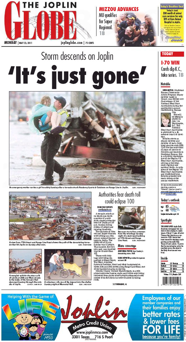 Joplin Globe Front Page from May 23, 2011