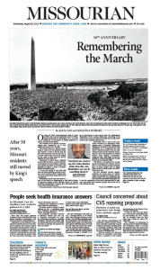 Aug. 28, 2013 front page of the Columbia Missourian.