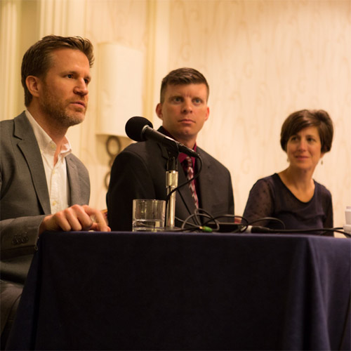 Jason Stallman, BJ '97, Erik Hall and Kelly McBride, BJ '88
