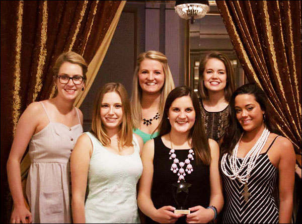 AdZou team Advocate gather for a photograph after winning first place in strategy and third in design. From left: Zoe Ellis, Alexandra Kurtyka, Erin Ratican, Maggie Hall, Kahlee Andresen and Samantha Dulle.