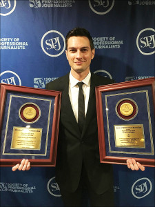 KBIA's Kristofor Husted accepted KBIA's two Sigma Delta Chi Awards at a banquet in Washington, D.C. on Friday, June 24, 2016. KBIA won in the categories of "Breaking News" and "Public Service Journalism." Photo: Sarah Dresser.