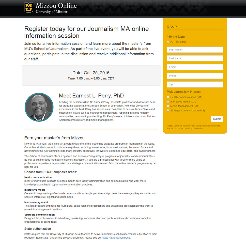 Online Master's Program Information Session to Be Held Oct. 25