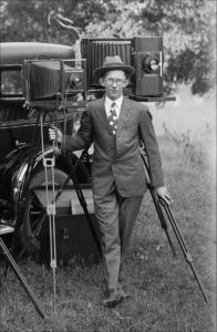 Photographer O.N. Pruitt with large format camera, circa 1925.