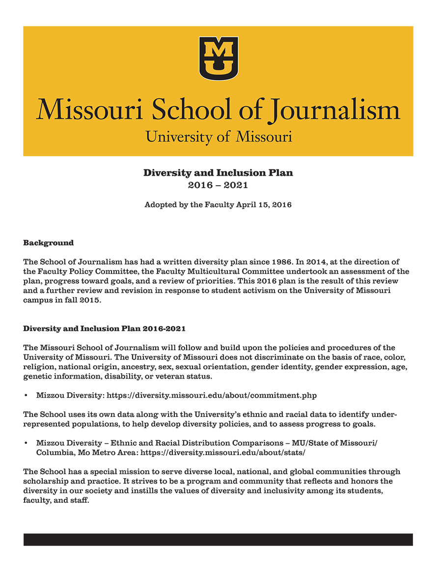 Missouri Journalism Diversity and Inclusion Plan 2016-2021