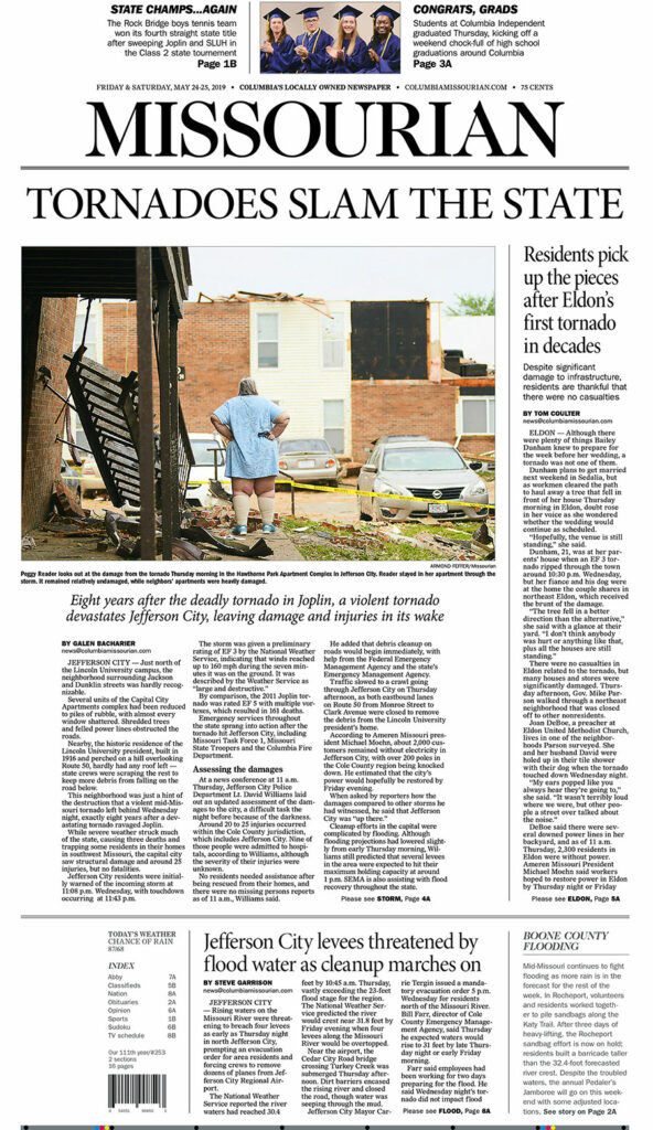 Missourian front page from May 24-25, 2019