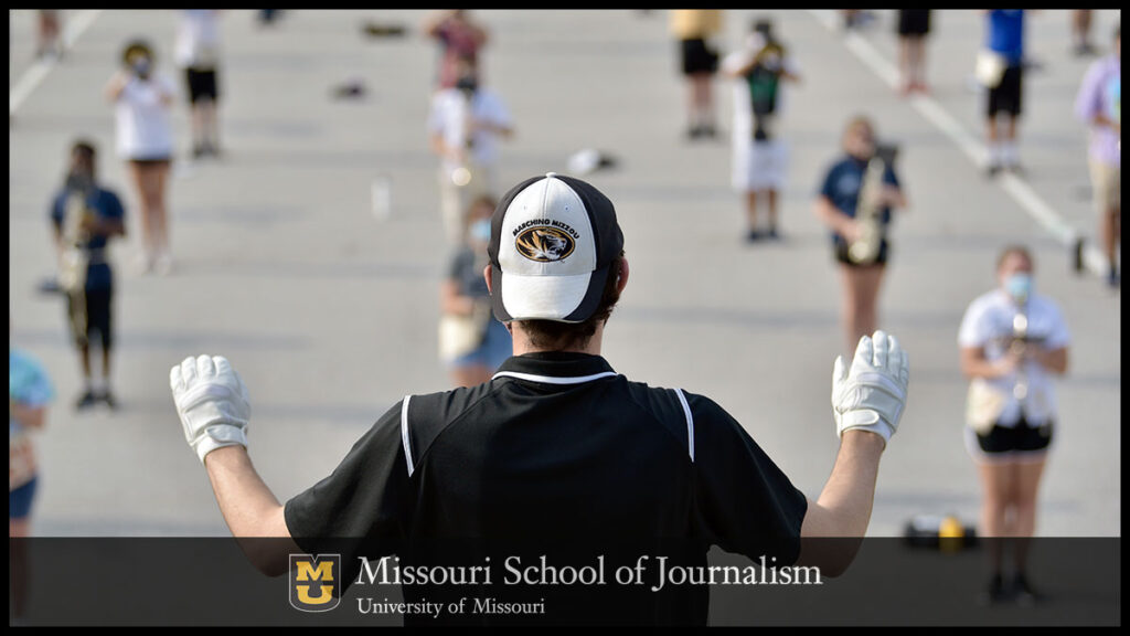 Senior Gannon Rushall, who's studying strategic communication, is a drum major from Highlands Ranch, Colorado.