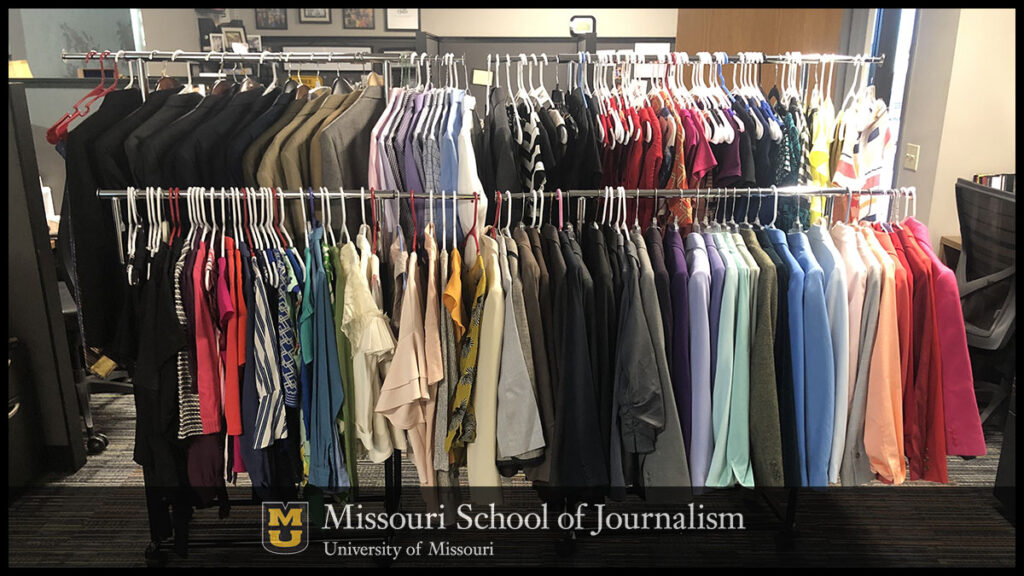 Through their contributions to the "KOMU Closet," Missouri School of Journalism alumni help provide gently-used professional clothes to current broadcasting students for their first job at KOMU-TV.