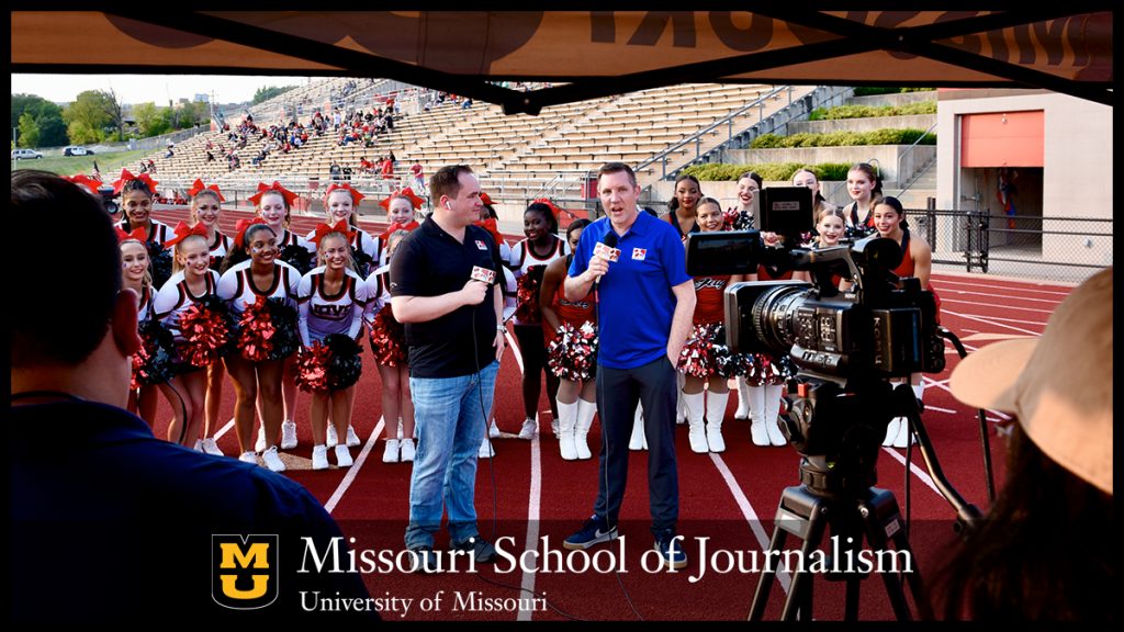 Meteorologist Matt Beckwith and Sports Director Ben Arnet reported live from Jefferson City High School during the 5 p.m. and 6 p.m. newscasts. Photo by Nate Brown | copyright: 2021 - Curators of the University of Missouri.