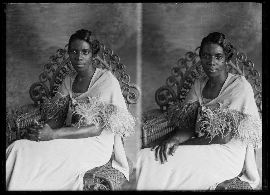 Portrait made on a 5x7 glass plate negative with two exposures in Pruitt’s studio, circa mid-1920s