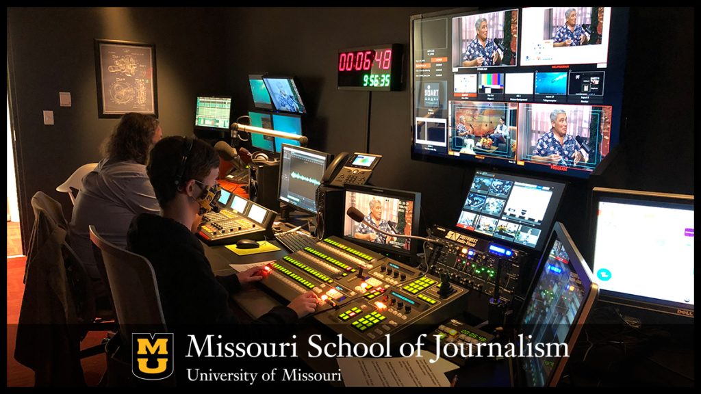 Jared Rubenstein serves as both director and technical director (alongside audio engineer Aaron Hay) during a recording of an episode of Radio Friends with Paul Pepper. Photo: Travis McMillen