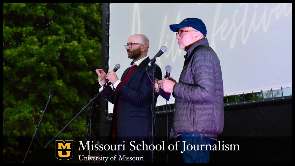 Robert Greene, left, filmmaker-in-chief at the Jonathan B. Murray Center for Documentary Journalism, and Stacey Woelfel, director of the Murray Center.