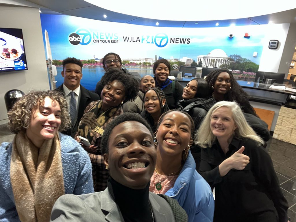 Members of the Mizzou student chapter of the National Association of Black Journalists on tour at WJLA-TV in Washington, D.C., during the annual NABJ-MU Media Tour.