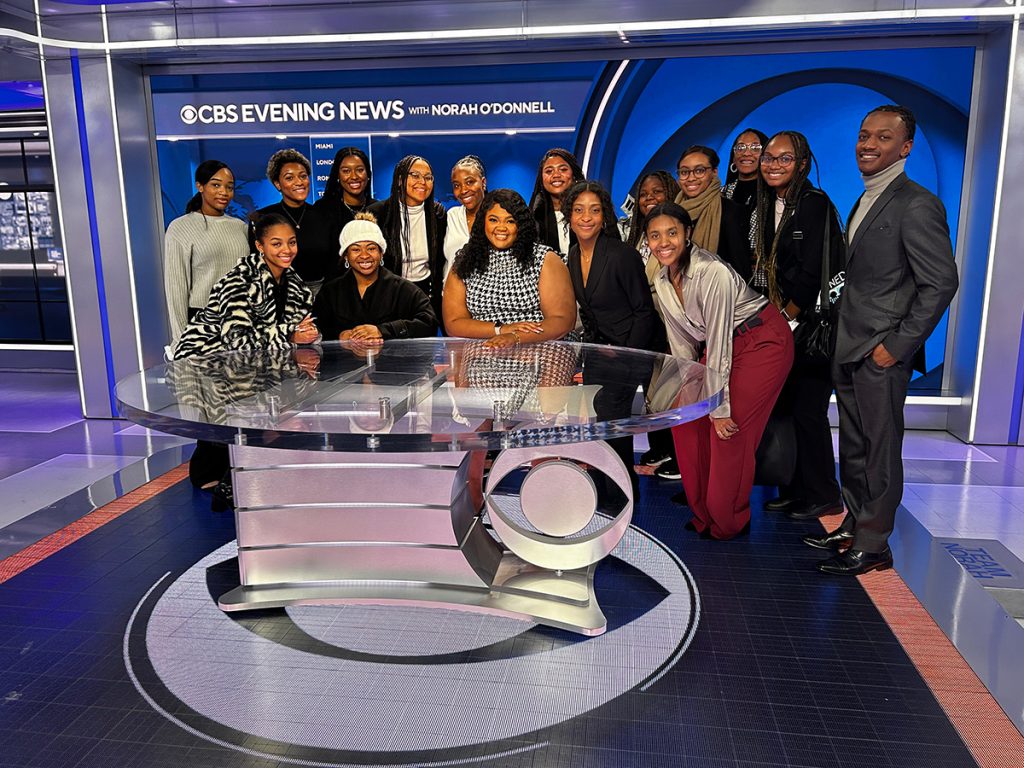 Members of the Mizzou student chapter of the National Association of Black Journalists on tour at CBS in Washington, D.C., during the annual NABJ-MU Media Tour.