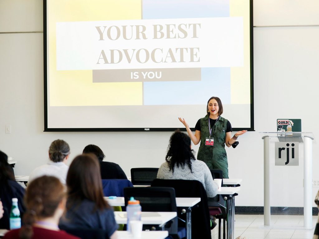 Marissa Lang, a staff writer at the Washington Post, leads a session on advocating for yourself and your sources. Photo: Kat Duncan