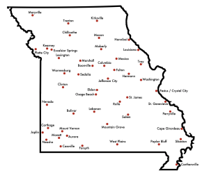 Map of towns in Missouri who have participated in MPW over the years.