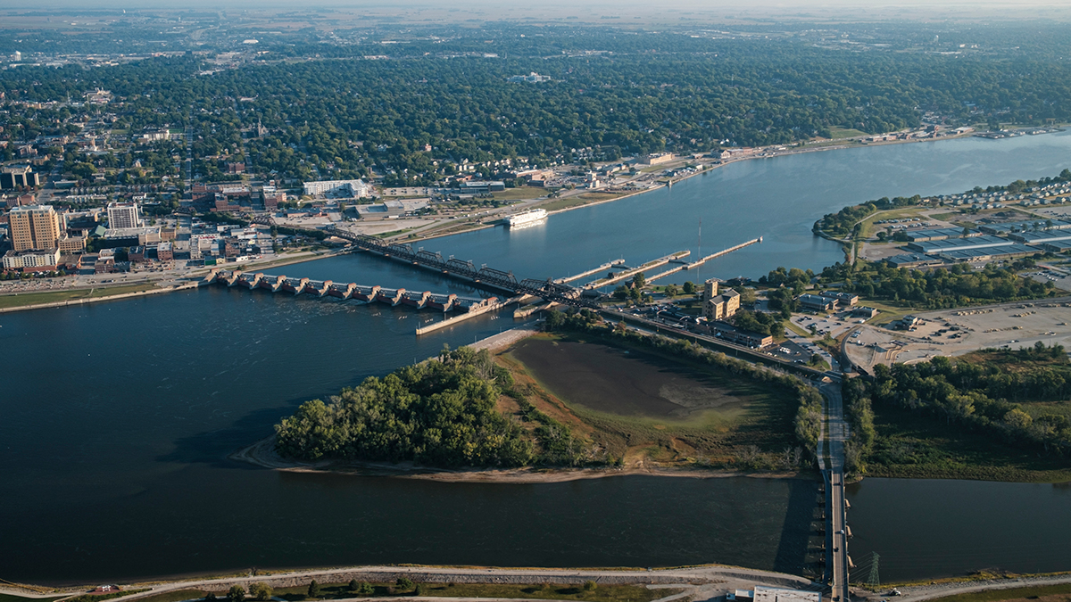 Lock and Dam 15 in the Quad Cities on the Mississippi River near, Iowa on Monday, Sept. 18, 2023. Photo: Nick Rohlman | The Gazette