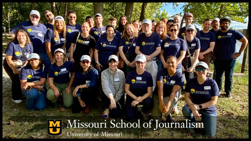 Reporters, editors, students and friends of the Desk visited Cooper's Landing at the Missouri River to learn about the endangered pallid sturgeon in September 2024. Photo: Sara Shipley Hiles | Ag & Water Desk