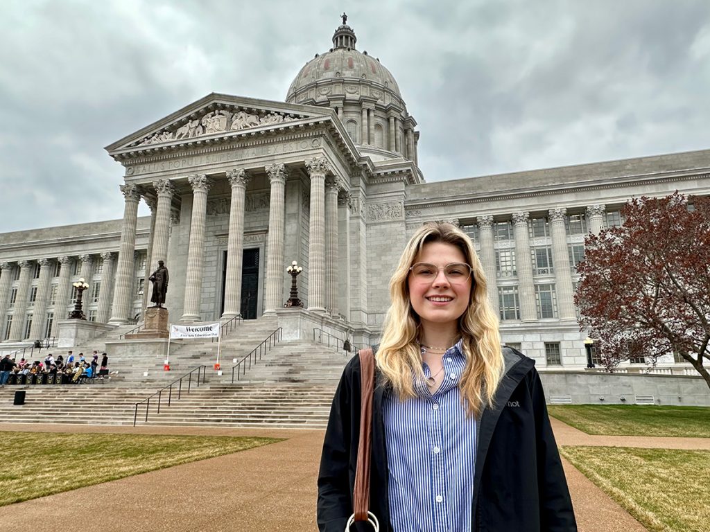 Missouri School of Journalism student Sarah Petrowich at the Missouri Statehouse in 2023.