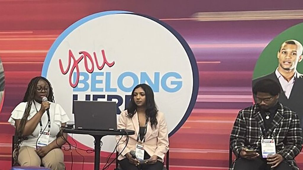 Mizzou's NextGen TV Fellowship team presents their emergency communication project during the Sip-and-Speak Series at the NAB Show in Las Vegas in April.