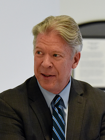 CBS Chief Washington Correspondent Major Garrett, BJ '84, BA '84, delivers remarks during the Gerald M Boyd Lecture Series on Politics and Press Responsibility Oct. 20, 2022, in RJI Palmer Room. Photo by Nate Brown