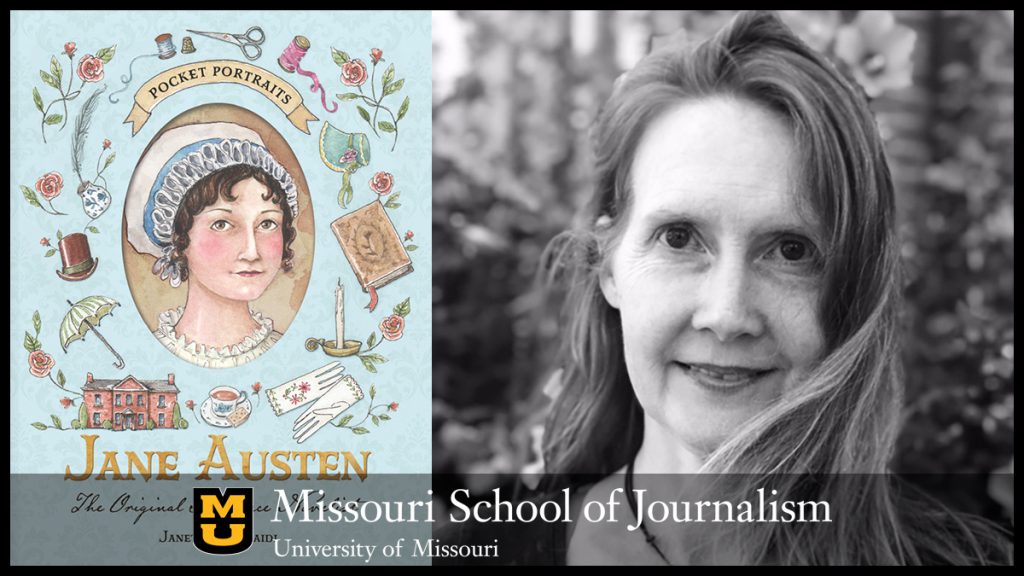 Janet Saidi and the cover of her book Jane Austen: The Original Romance Novelist