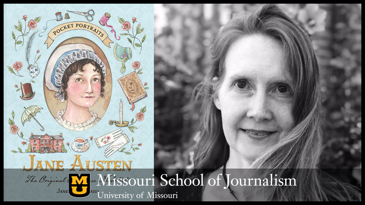 Janet Saidi and the cover of her book Jane Austen: The Original Romance Novelist