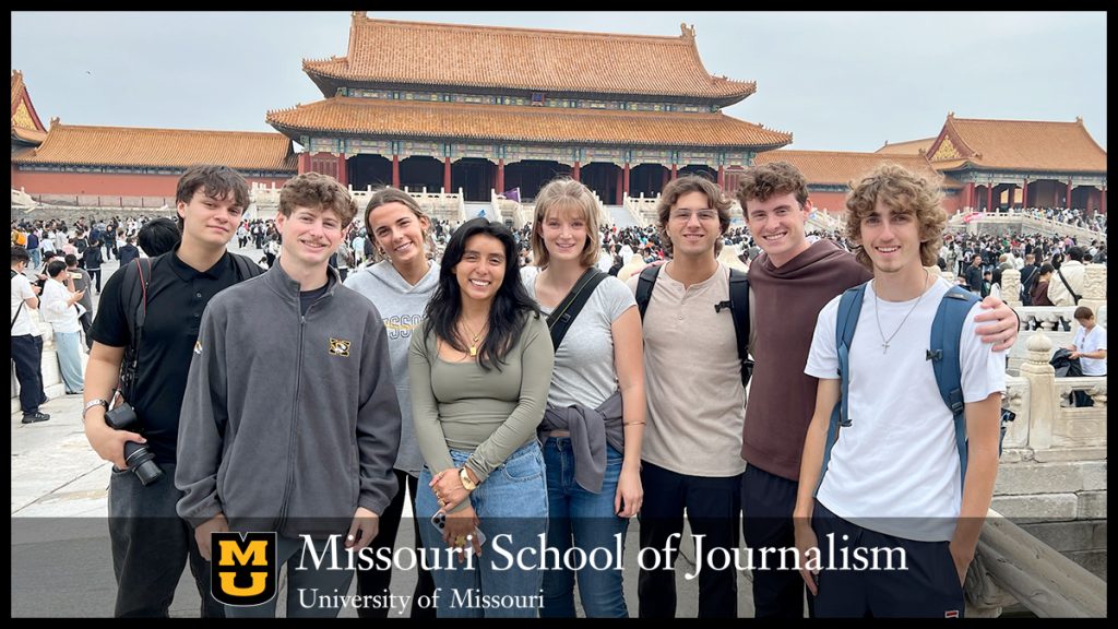 From left: Luca Giordano, Connor Greene, Josie Childers, Rebecca Jackson, Mia Fleischer, Coby Spratte, Evan Kohn and Dane Vogel visit the Forbidden City, Beijing’s famous royal complex.