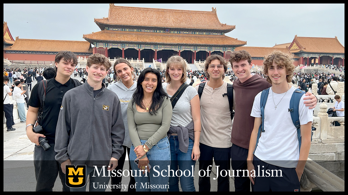 From left: Luca Giordano, Connor Greene, Josie Childers, Rebecca Jackson, Mia Fleischer, Coby Spratte, Evan Kohn and Dane Vogel visit the Forbidden City, Beijing’s famous royal complex.