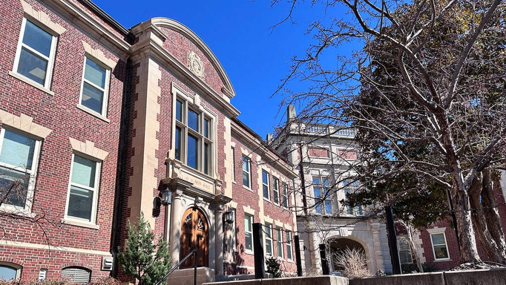 Neff Hall and the journalism arch at the Missouri School of Journalism