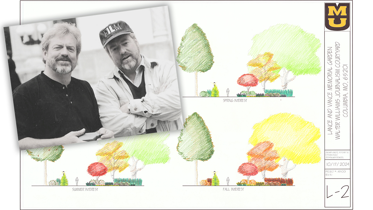 Lance and Vance Heflin and a landscaping plan for the Heflin Garden