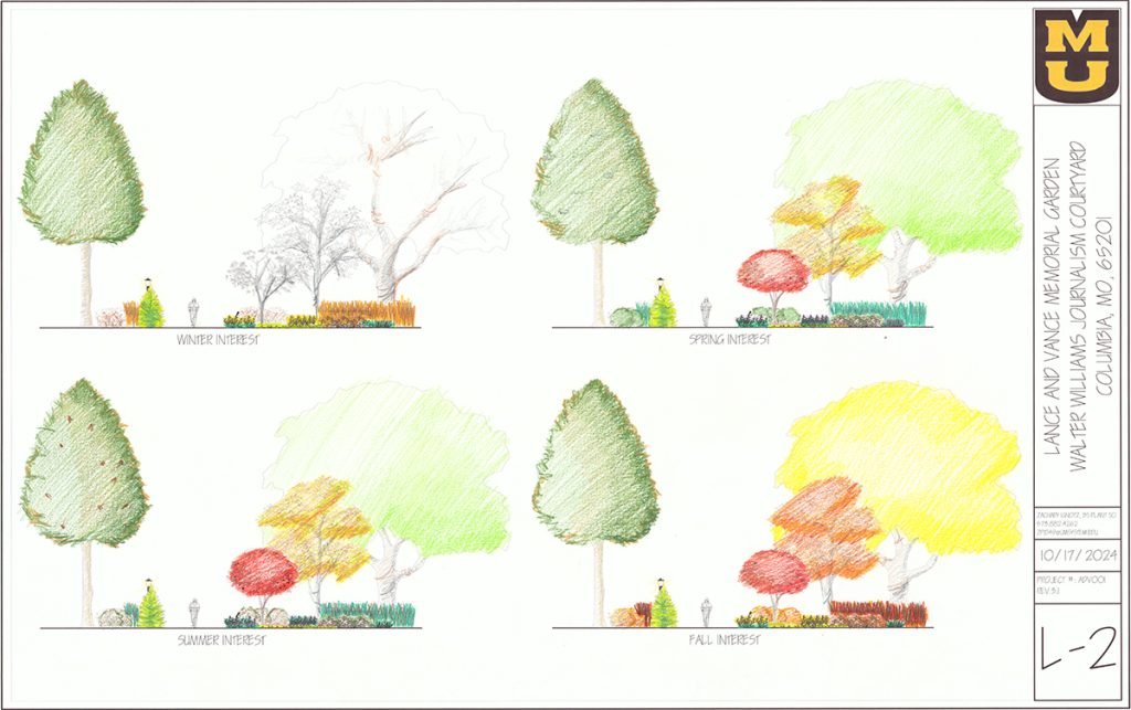 Illustrations for the Heflin Memorial Garden in the Missouri School of Journalism Courtyard