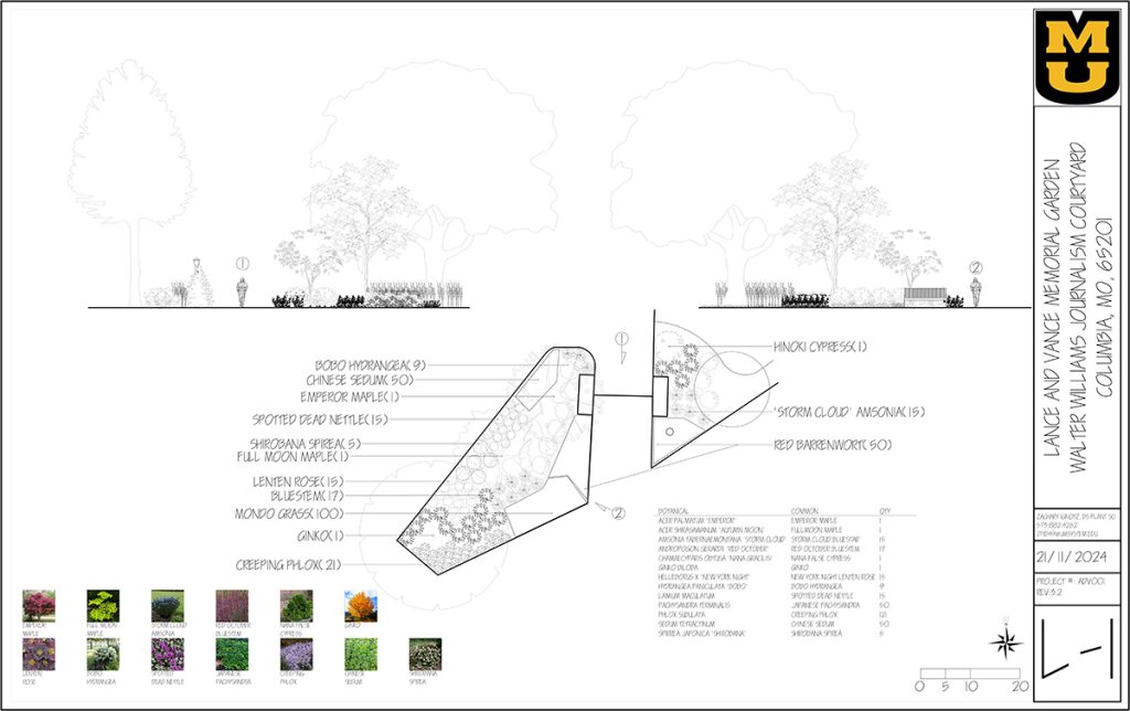 Illustrations for the Heflin Memorial Garden in the Missouri School of Journalism Courtyard