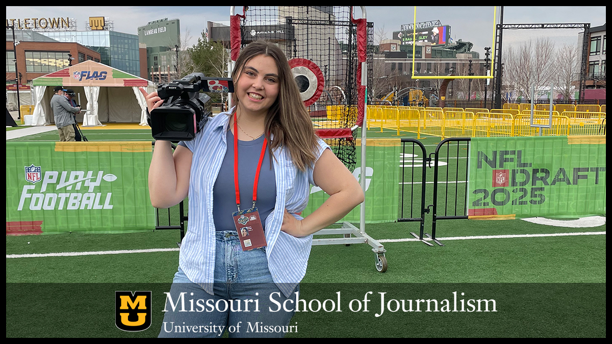Grace Ainger at the 2025 NFL Draft in Green Bay, Wisconsin. She was one of six students Anderson brought to his hometown last April to cover the event.