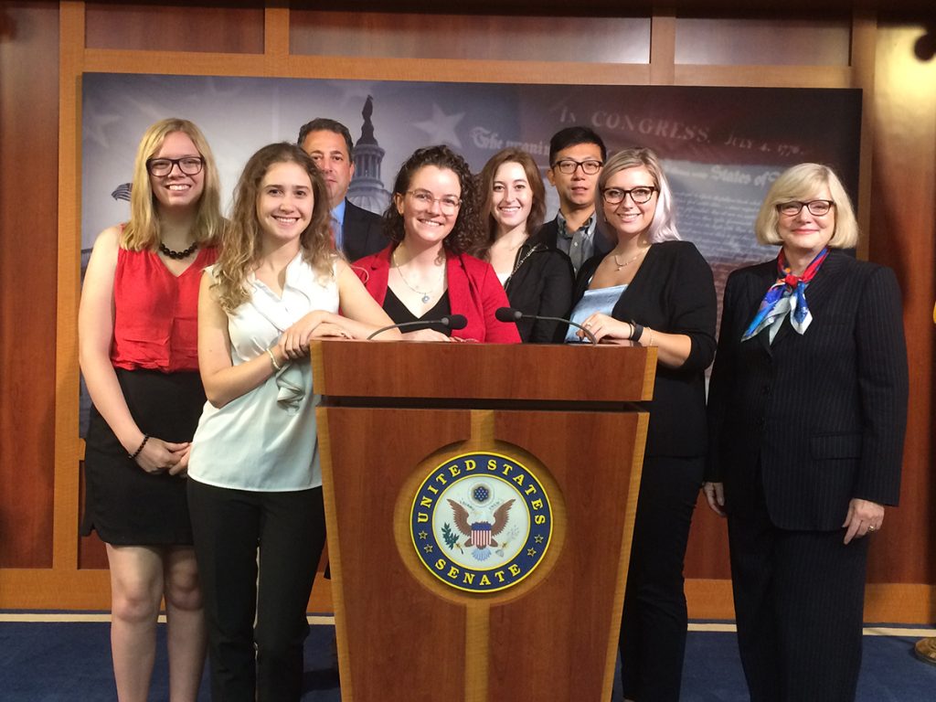 Students in the Washington Program gather at the Senate Radio-TV Correspondents Gallery in 2018 for a briefing on covering Congress.